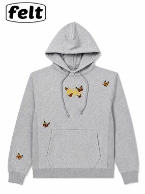 FELT STREETWEAR BUTTERFLY HOODIE OVER SIZED SMALL GREY